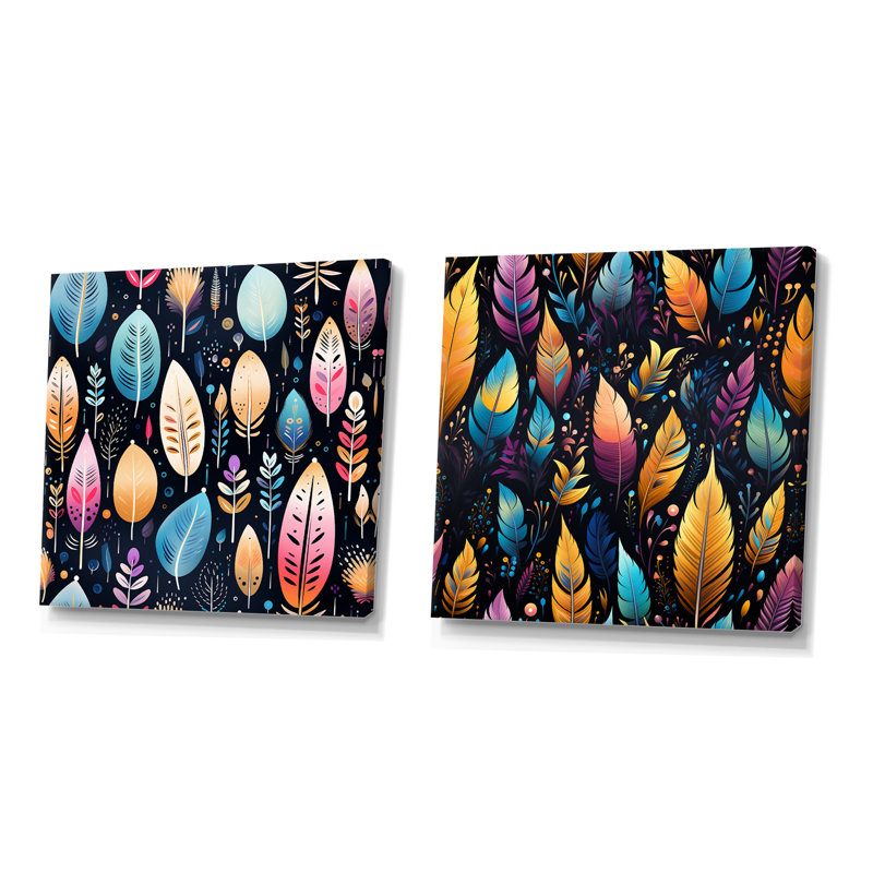Thyrome - Feathers, ensemble de 2 reproductions d'art sur toile, Toile tendue, H 16 po x l 33 po x P 1 po