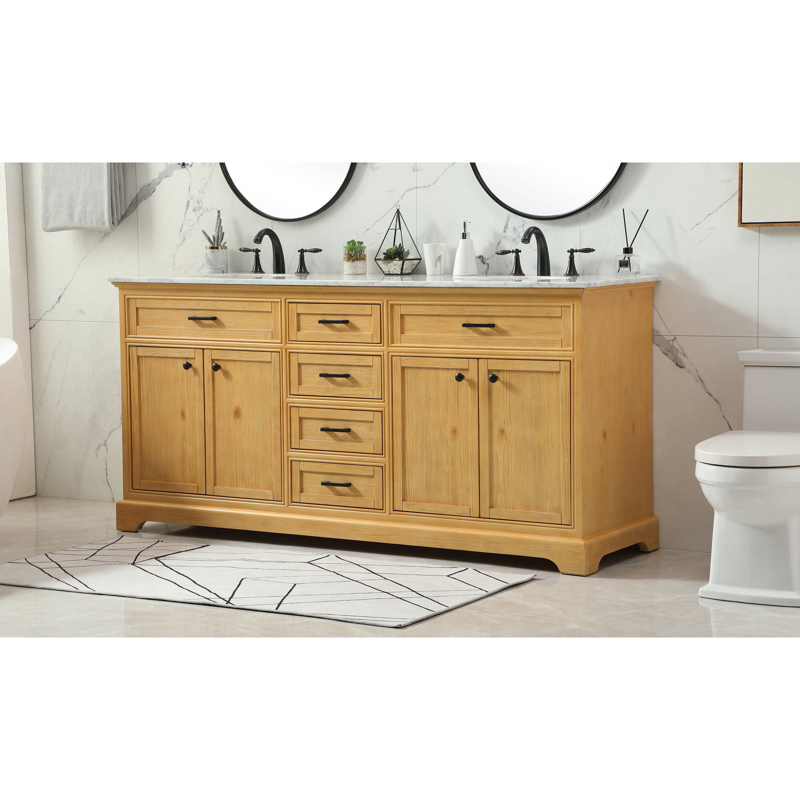 Hermes 72'' Double Bathroom Vanity, Natural Wood