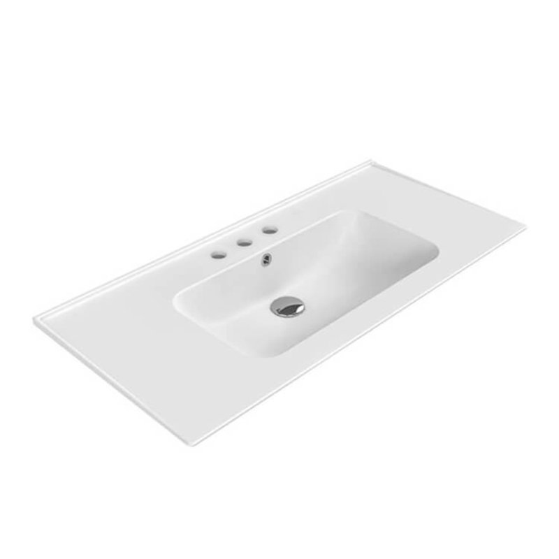 CeraStyle By Nameeks 18.6'' Ceramic Rectangular Bathroom Sink with Overflow, Widespread Faucet