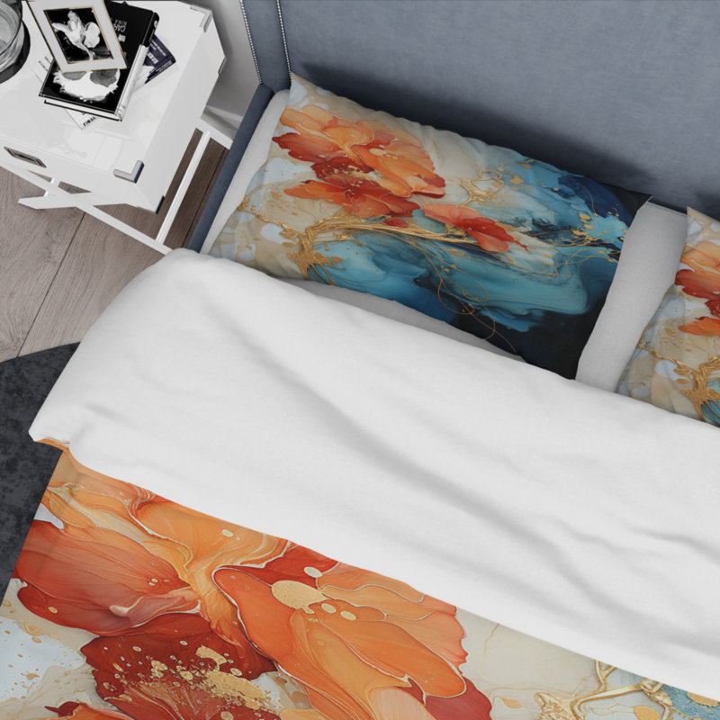 Abstrait orange sarcelle - ensemble de housse de couette Fractals - polyester microfibre