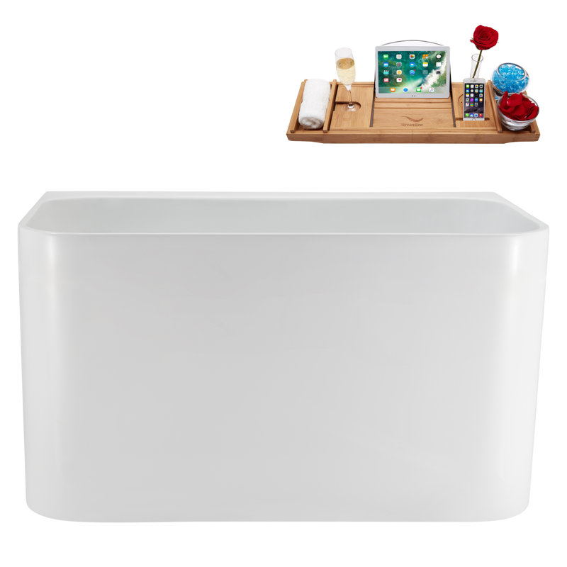 47" Streamline Soaking Freestanding Tub and Tray With Internal Drain, Glossy White