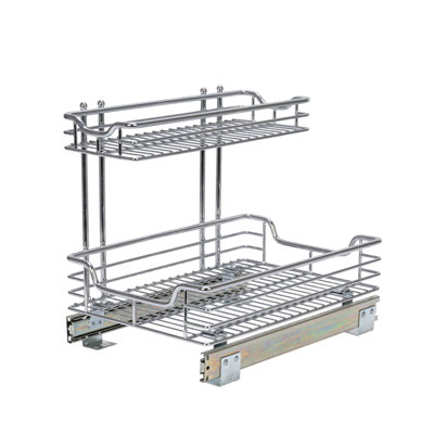 Elizandra Glidez Powder-Coated Steel Pull-Out/Slide-Out Storage Organizer with Plastic Liners for Under Sink or Under Cabinet Use - 2-Tier Design - Fits Standard Size Cabinet or Shelf