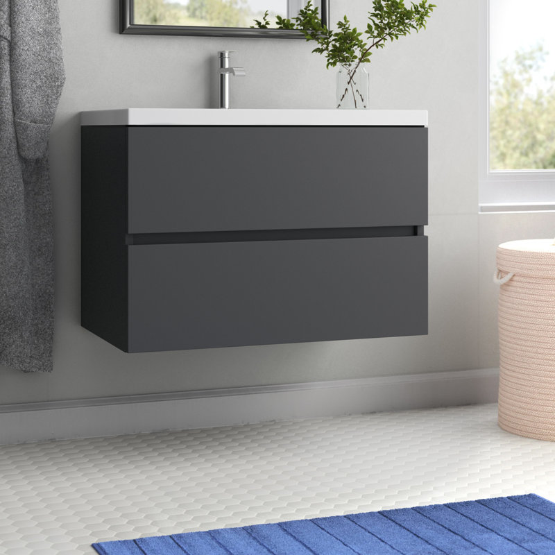 30.5" Wall-Mounted Single Bathroom Vanity With Cultured Marble Top, Cement