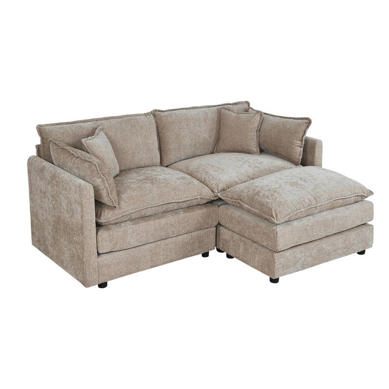 Modern Chenille Loveseat Sofa Couch With Ottoman, Coffee Chenille, 33.85" H x 77.16" W x 35.82" D