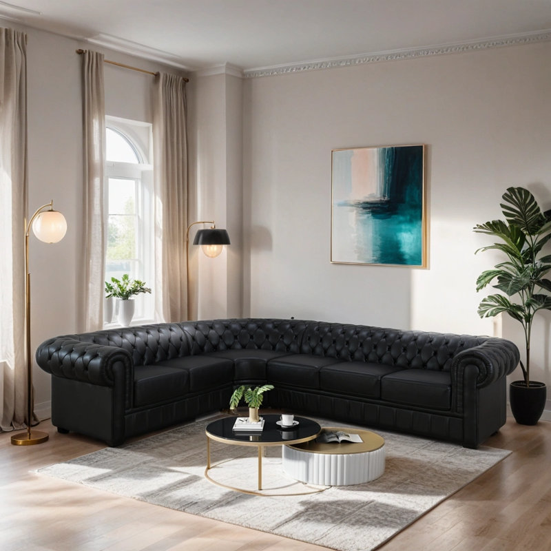 Canapé modulaire 3 pièces Calletana, Cuir véritable noir