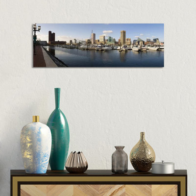 Boats Moored At A Harbor, Inner Harbor, Baltimore, Maryland, USA 2009 - Wrapped Canvas Panoramic Print