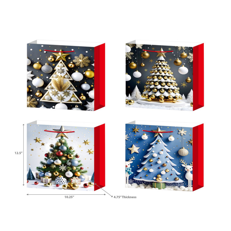 Christmas Gift Bags (Tree/Ornaments) (Asstd) (Medium) - Set Of 12
