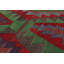 Tapis décoratif en laine noué à la main de conception unique 5 pi 11 po x 10 pi 10 po « New Age » en laine rouge foncé/vert