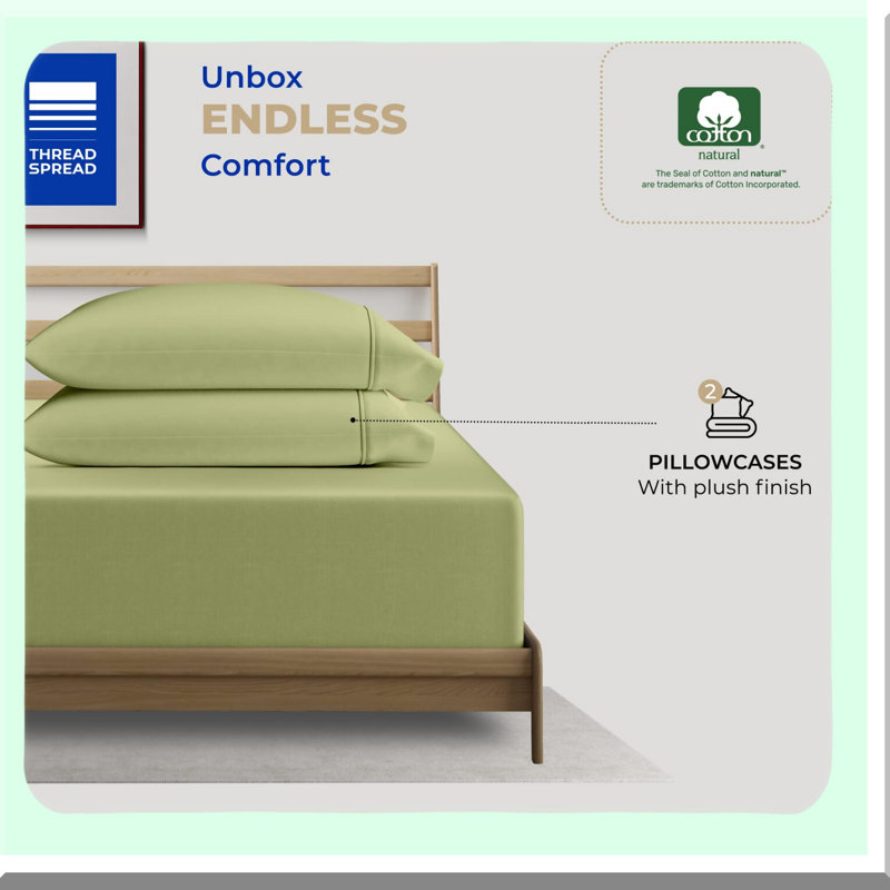 Sage Green Cotton Sateen Pillowcase Set - 400 Thread Count, Soft Smooth Pillow Covers for Home, Hotels, Hospitals - Queen Size 2 Pc