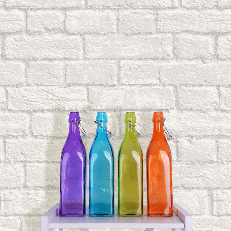 Glitter Brick White Wallpaper