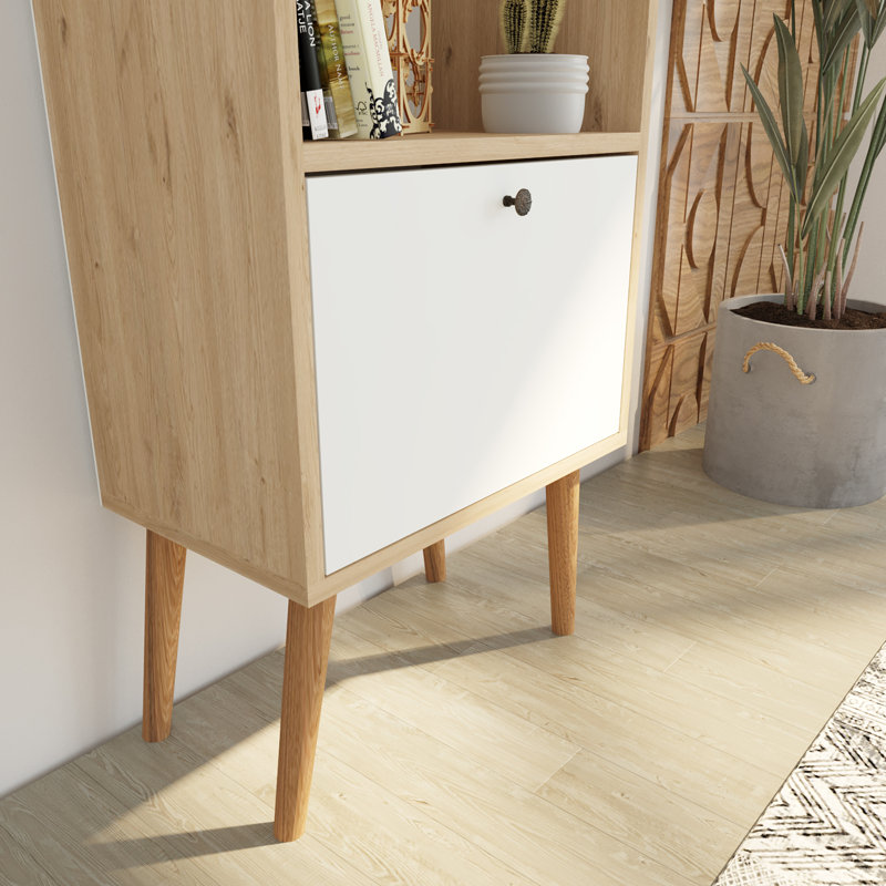 Janus Wooden Bookcase with Cabinet Small Bookshelf with 3 Shelves & Storage, Narrow Bookcase for Book Storage, Kids Bookshelf for Modern Living Spaces