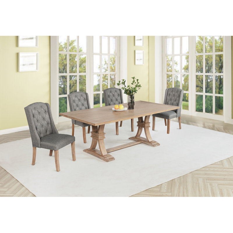 Ensemble de salle à manger de style traditionnel avec chaises à oreilles, 5, Gris / brun clair