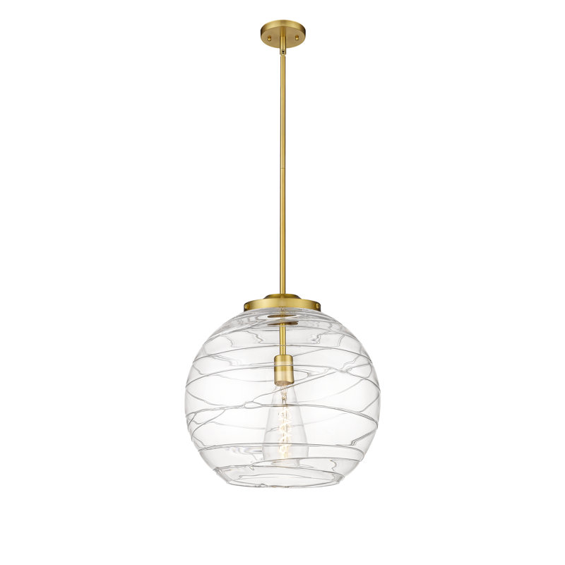 1 - Light Single Drop Pendant Pendant, Satin Gold, Clear, 17.13" H x 15.75" W x 15.75" D