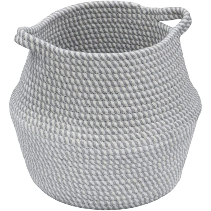 MantraRaj Fabric Storage Basket Round Belly Cotton Rope Storage Container Multipurpose Organiser, 28" x 30" x 24"