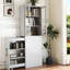 Armoire de rangement H 70,87 po, étagère de rangement coulissante multi-fonctions à 4 niveaux et 2 portes en verre, grande bibliothèque moderne en bois pour le bureau à domicile-1011049012