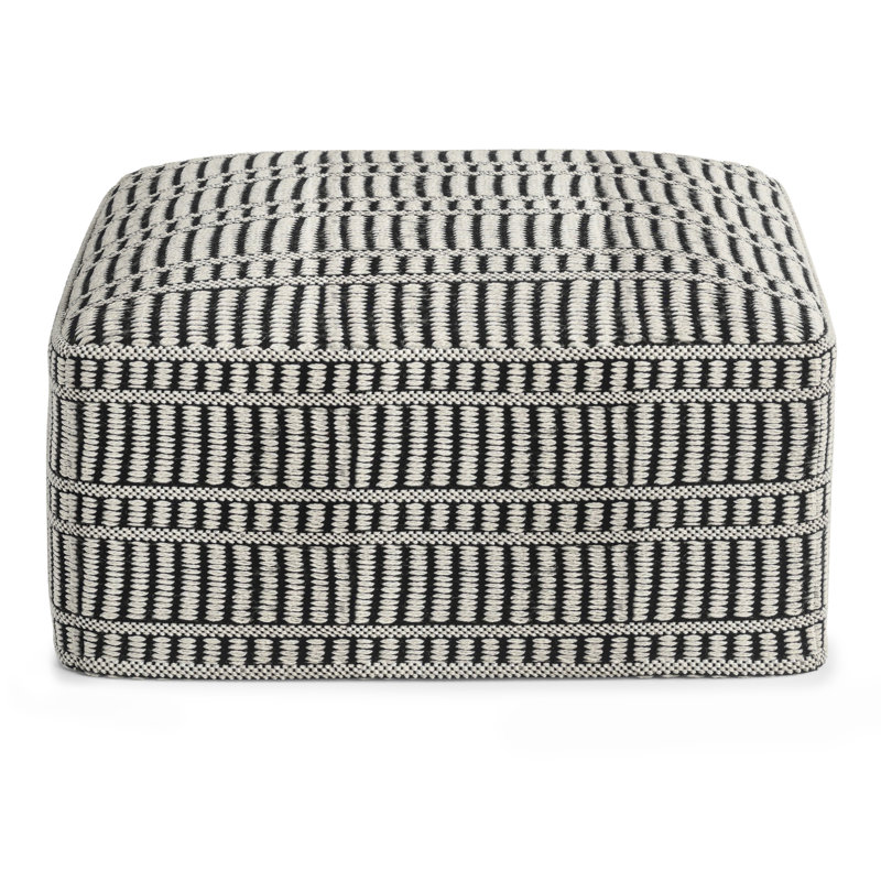 Safford 20"W Woven Recycled Polyester Upholstered Indoor/Outdoor Square Pouf, White
