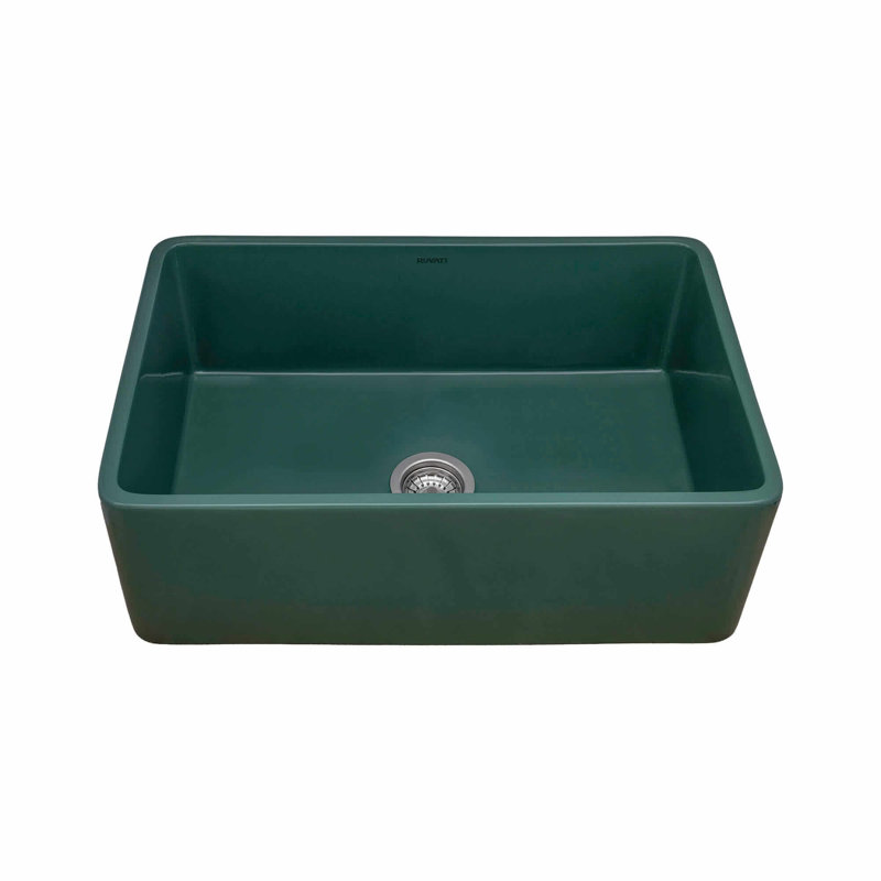 Ruvati 33 x 20 inch Fireclay Reversible Farmhouse Apron-Front Kitchen Sink  - Emerald Green