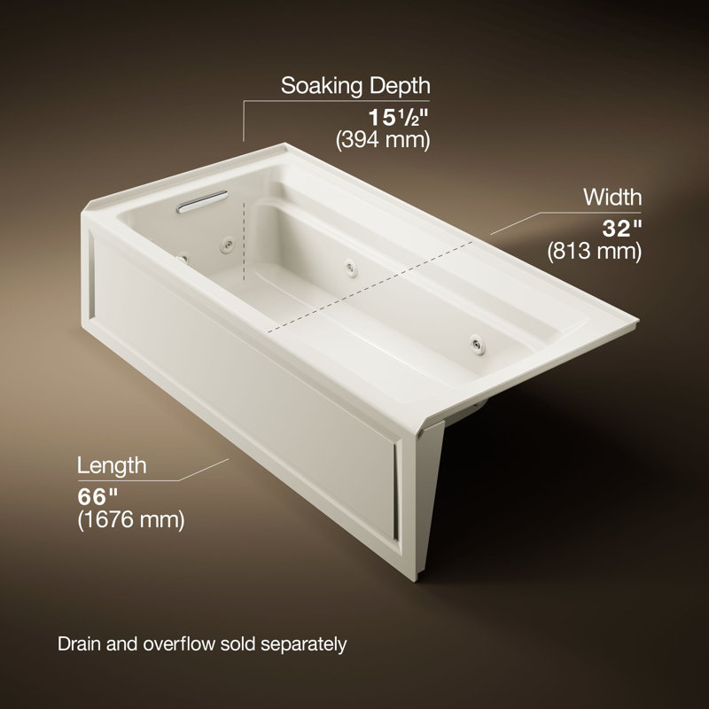 Archer Alcove 72" x 36" Whirpool Bathtub, Biscuit, Left