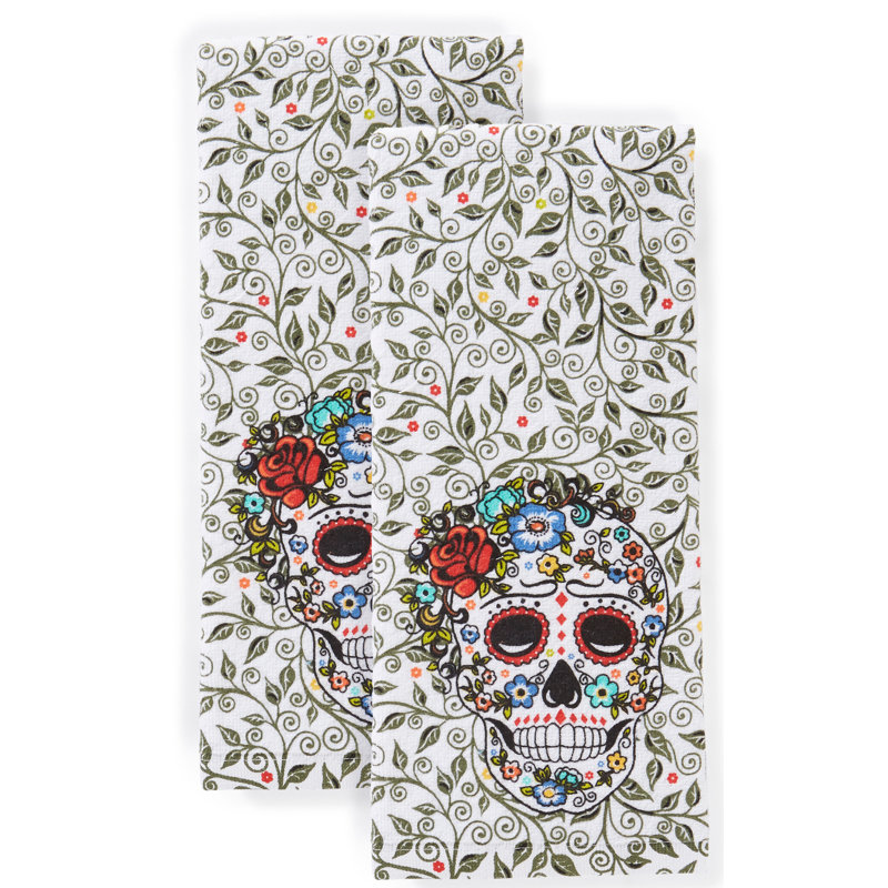 Fiesta Skull and Vine Tea Towel, Red/Green