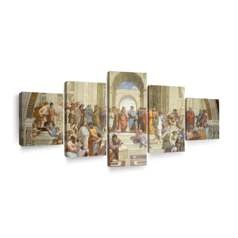 Arches, école d'Athènes, impression sur toile 5 pièces, H 30 po x l 68 po x P 1,25 po