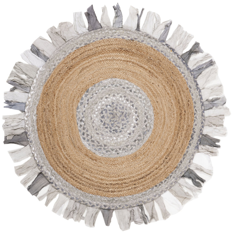 Tapis en coton / jute tissé à la main gris clair / naturel Colson, Rond 6 pi