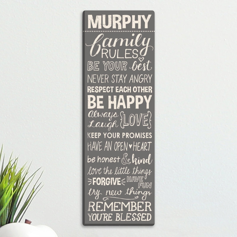 «Family Rules», art textuel personnalisé sur toile