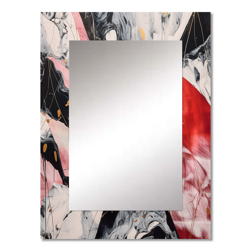 Red And Black Marble Whispers II - Marble Mirror, Red Decorative Wall Mirror, Printed Metal Art, 32" x 24"