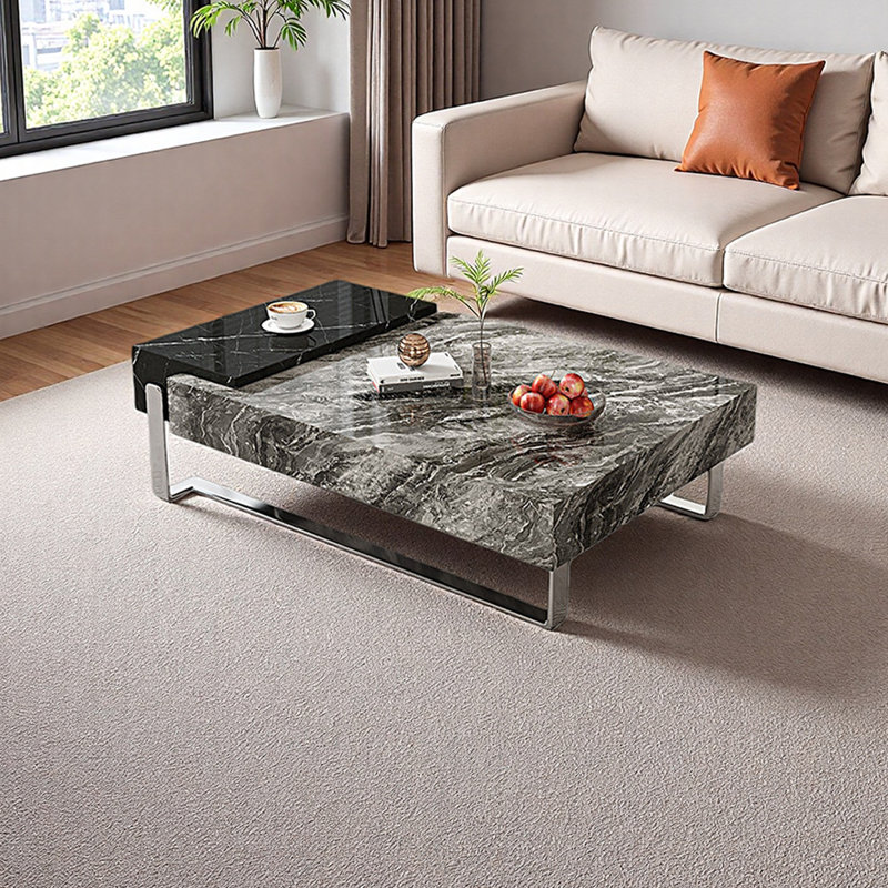Table basse moderne avec pieds en métal, Noir/gris, H 13,77 po x L 47,24 po x l 23,62 po
