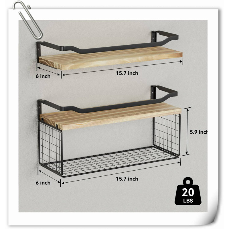 Calogera 2 Piece Wood Floating Shelf, Natural Wood