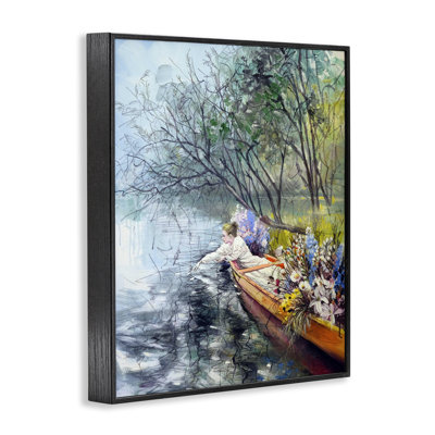 Woman in Floral Filled Boat Framed Giclee, design by Lucille Lee