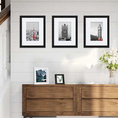 Ensemble de 3 cadres photo en bois 8 x 10 avec verre véritable, 5 x 7 avec passe-partout ou 8 x 10 sans passe-partout, ensemble de cadres polyvalents pour table et collage mural