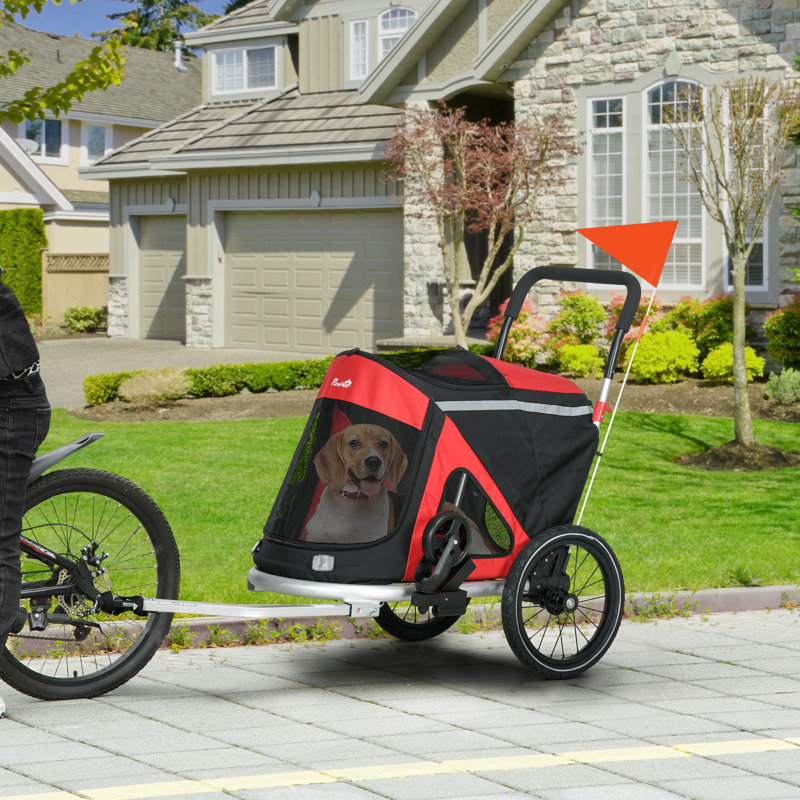 Red Foldable Aluminum Dog Bike Trailer with Safety Features
