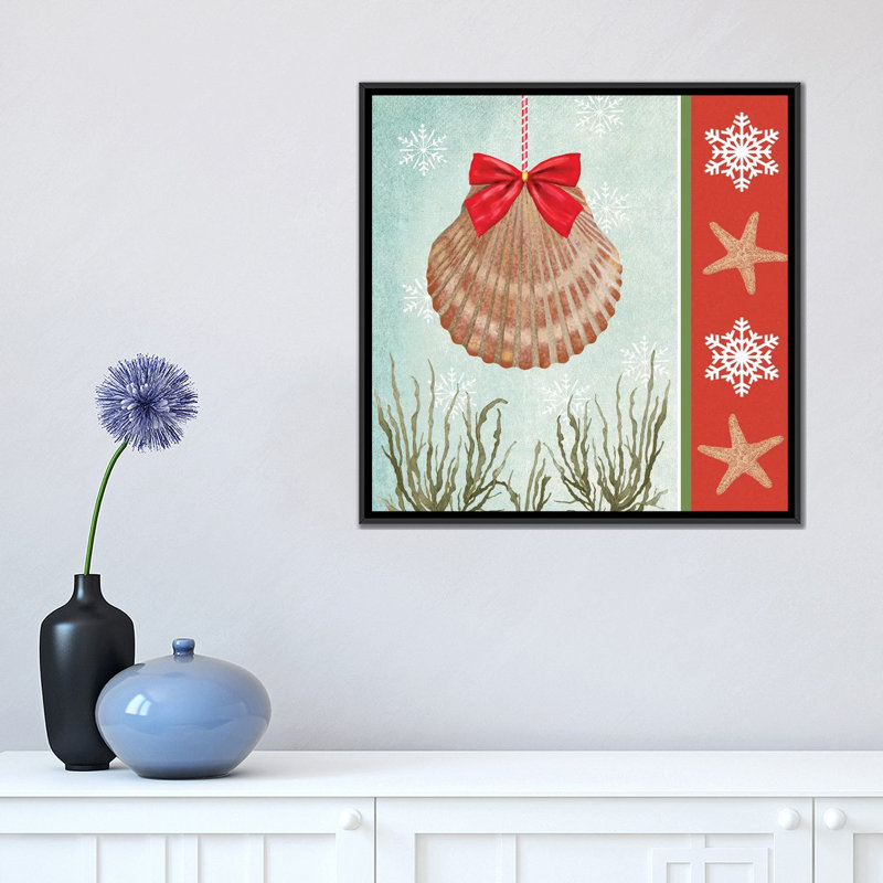 « christmas côtier i », impression sur toile, H 18 po x l 18 po x P 1,5 po, Toile avec cadre noir, Pas de tapis