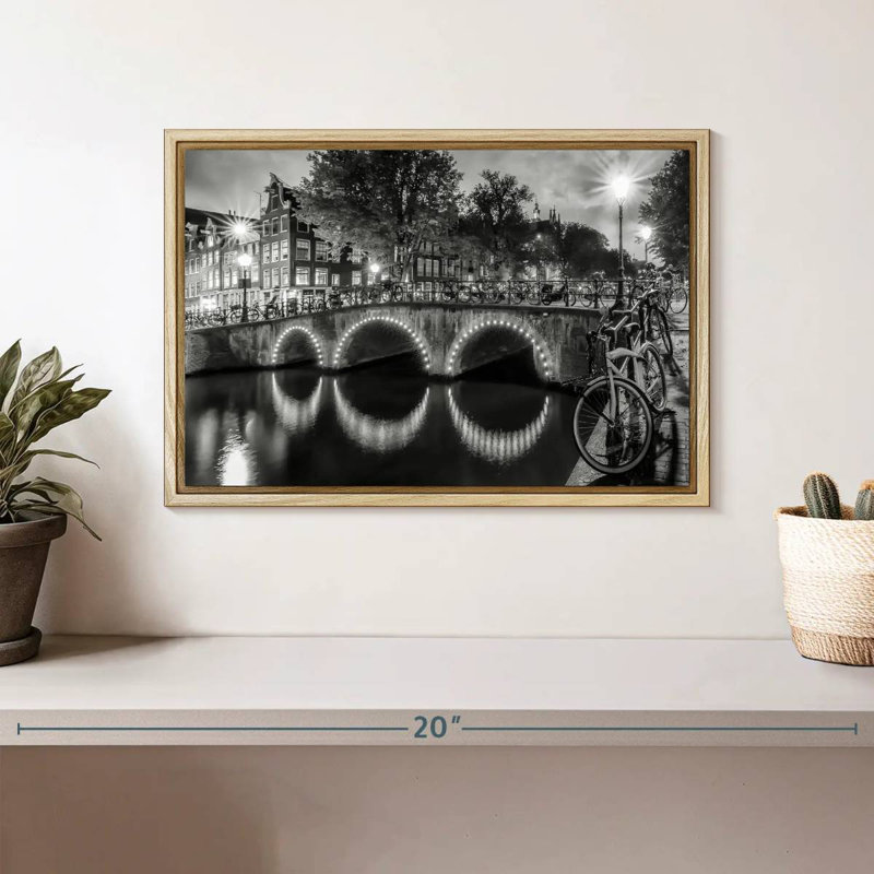 Vue moderne Amsterdam, 13 po x 9 po, Cadre flottant en bois naturel