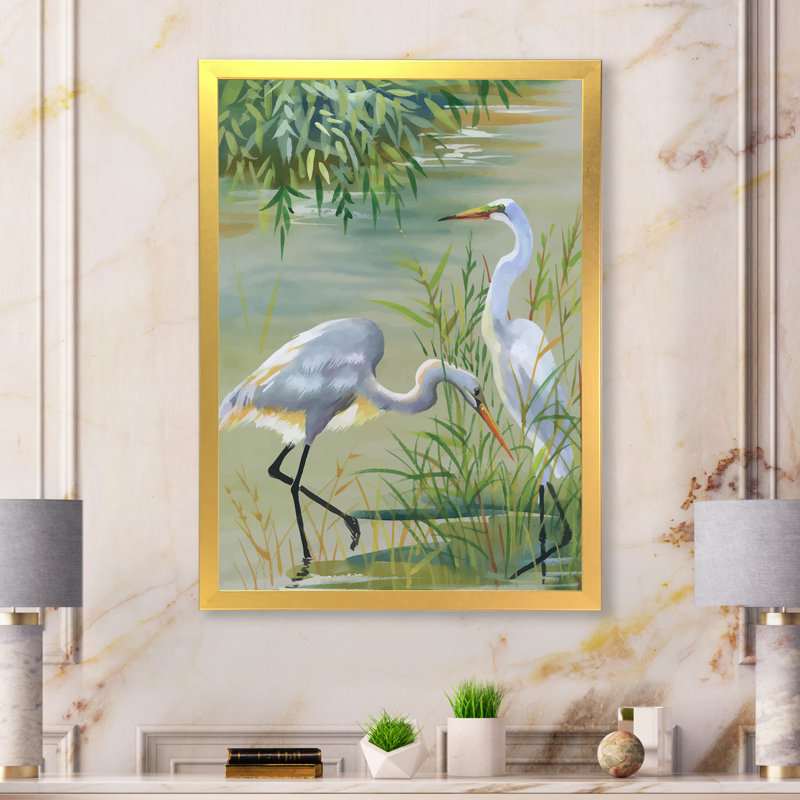 Heron Birds I - reproduction sur toile, Toile encadrée d'or, H 32 po x l 24 po x P 1,5 po