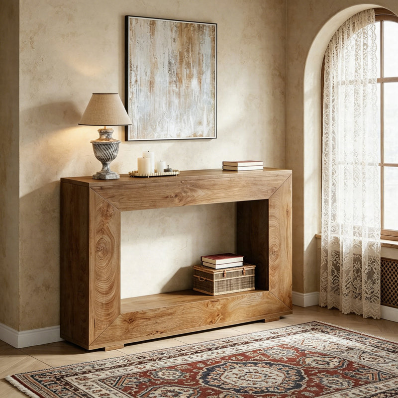 Console 47 po, table d'appoint de vestibule industrielle, canapé rustique pour le salon et l'entrée, Bois naturel