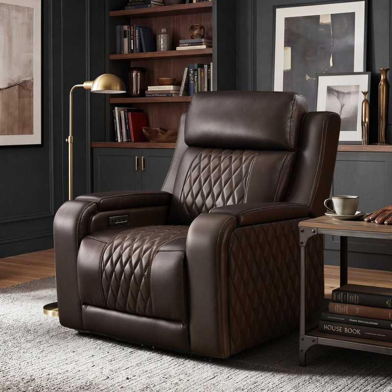 Dual Motor Power Recliner with Top-Grain Leather, Heat & Massage – 165° Lay Flat, Dark Brown