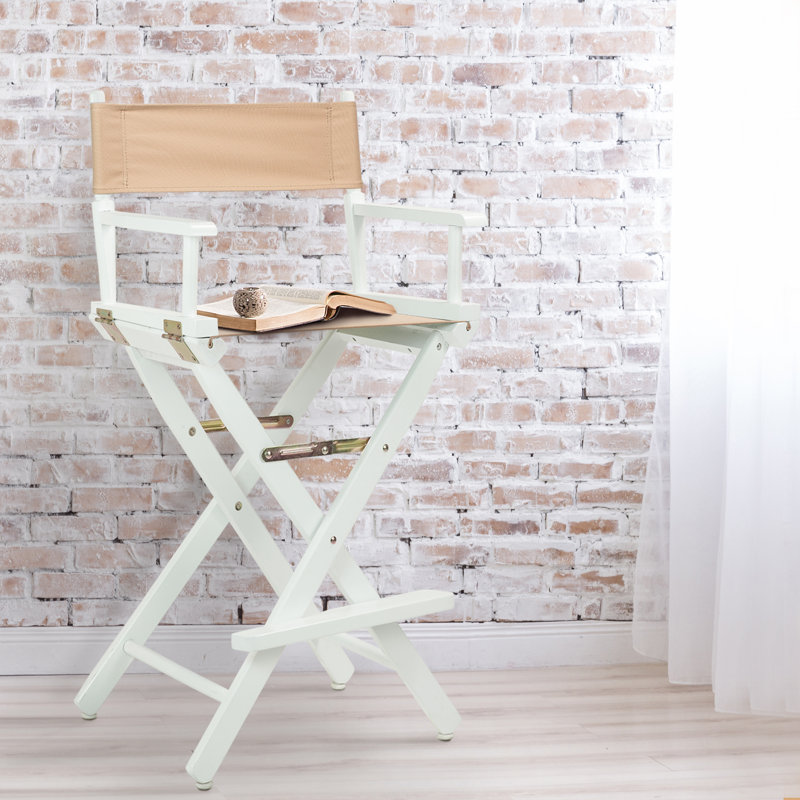 30" Folding Director Chair with Canvas, Tan, White
