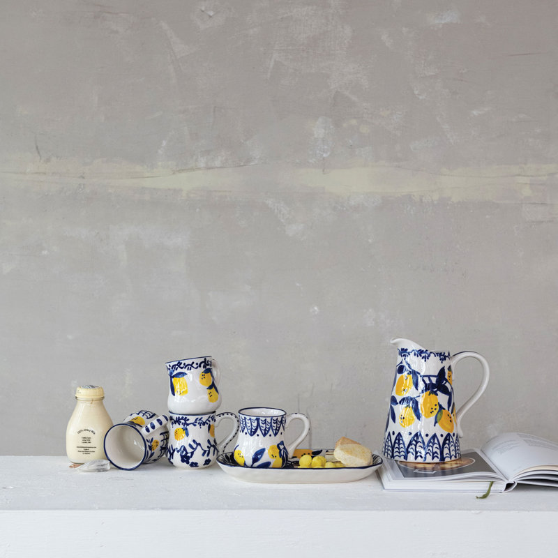 1.5-Quart Hand-Painted Stoneware Pitcher With Lemons