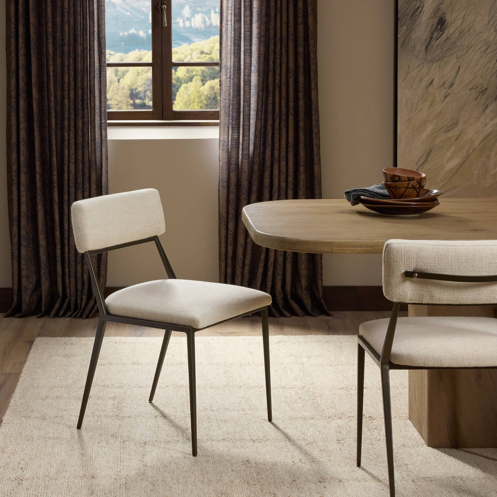 Genuine Leather Side Chair, Thames Cream