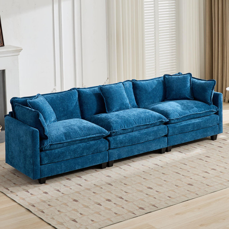 Schmucker Modular Oversized Deep-Seat Cloud Sofa, Modern Double-Layer Cushion Cloud Couch, Blue, 33" H x 113.8" W x 35" D