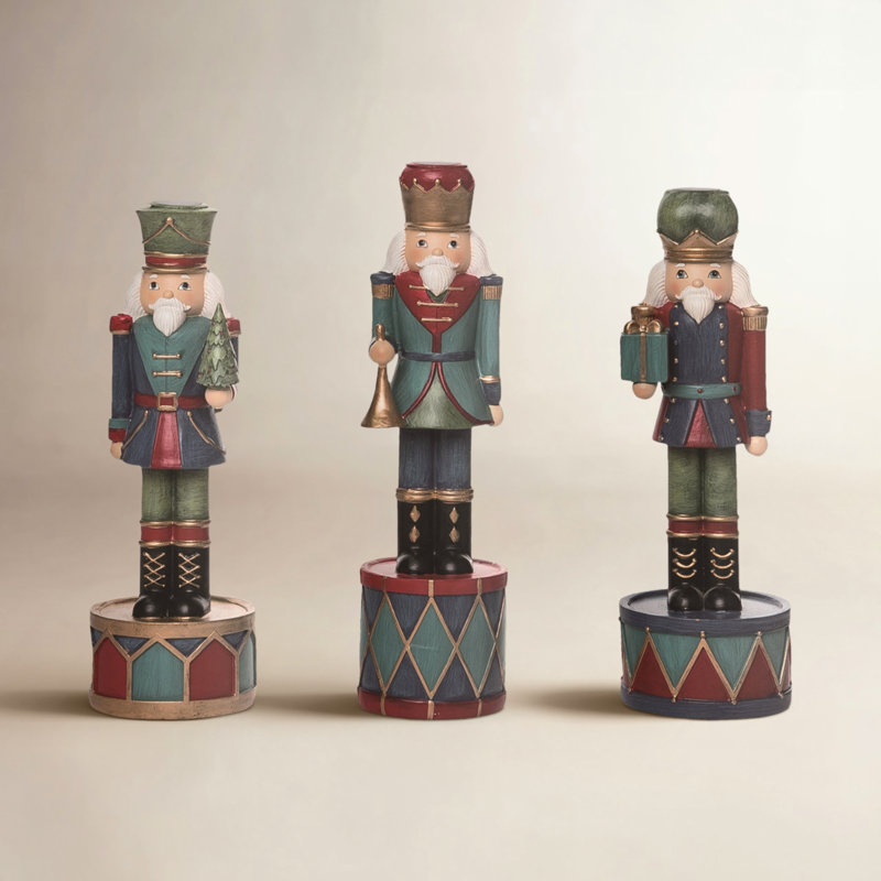  Resin Nutcracker Taper Candle Holder Set of 3 Christmas Home Decorations
