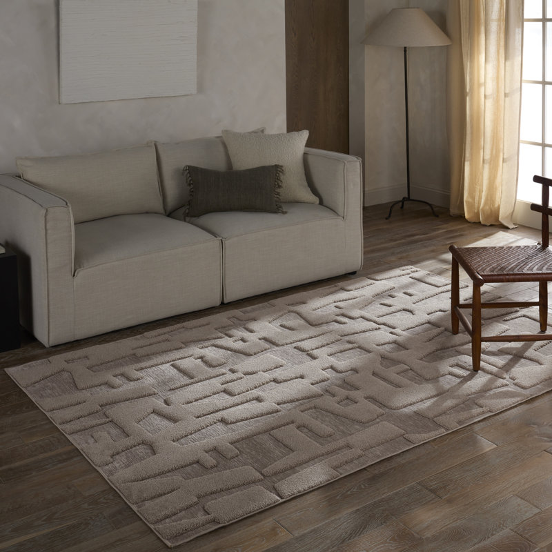 Ivy Bronx Corsen Powerloomed Abstract Tan/Taupe Area Rug, Rectangle 9'6" x 13'6"