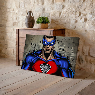 Canvas A Dynamic Close Up Portrait Of A Superhero In A Wall Art Striking Red And Blue Costume Featuring A Detailed Spider Emblem Canvas Wall Art