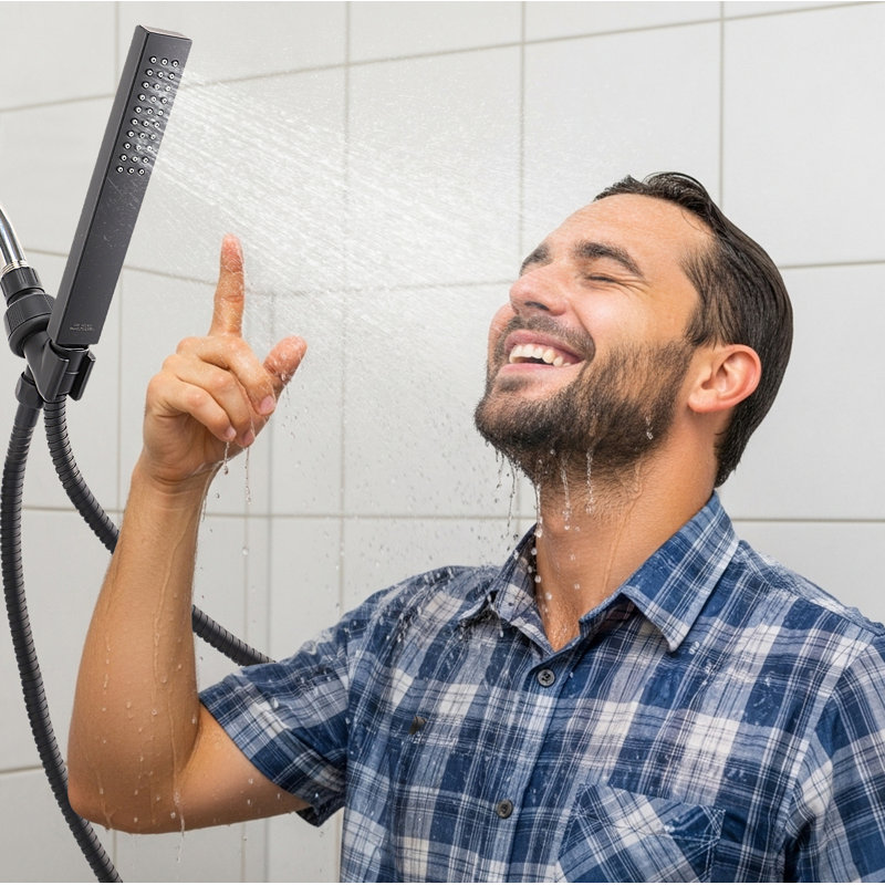 Pomme de douche à main à haute pression avec douchette à main noir, Noir mat