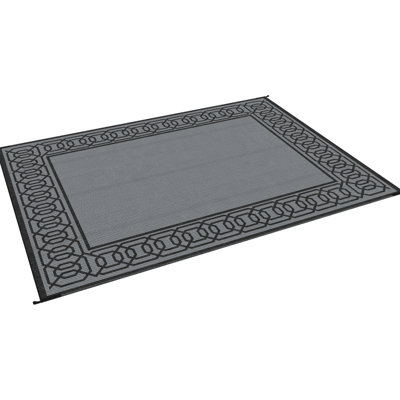 Tapis imperméable en plastique 9 pi x 12 pi, réversible pour l'extérieur, bordure noire et grise, arrière-cour, terrasse, pique-nique, plage, camping, plastique extérieur réversible,