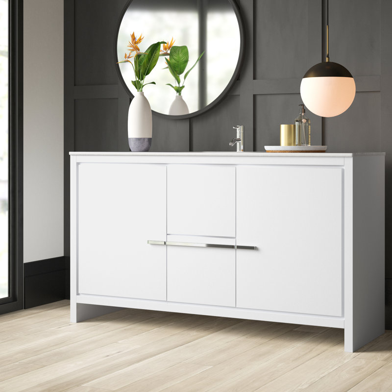 Meraris 59.125'' Single Bathroom Vanity with Quartz/Ceramic Undercount Sink Top