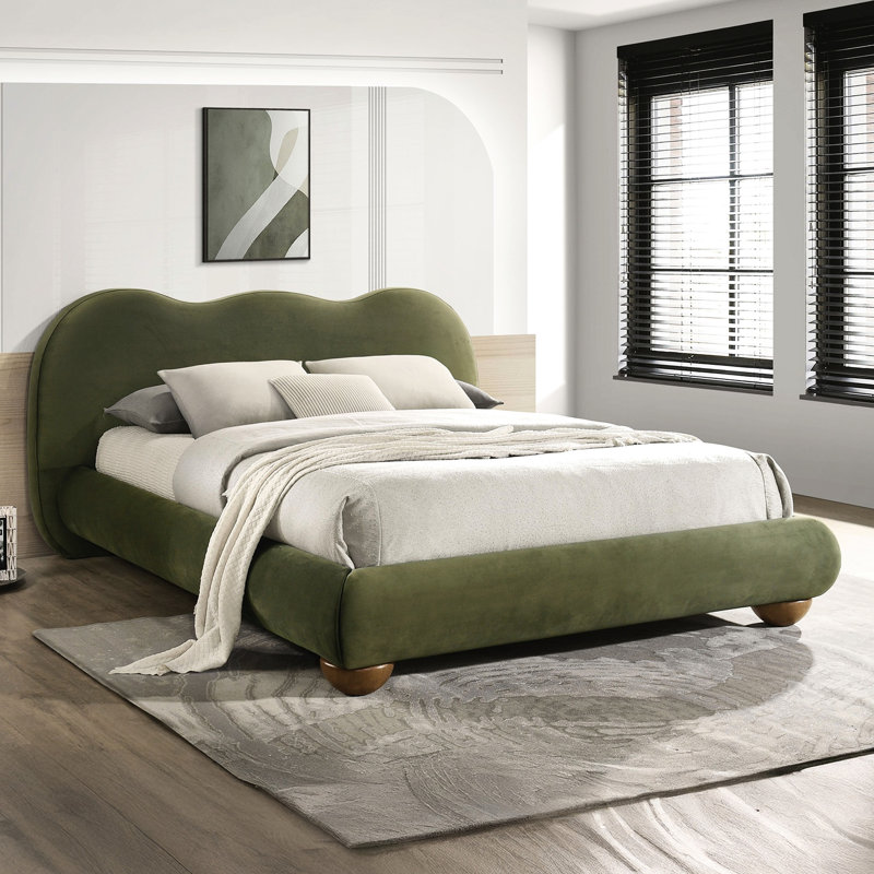 Structure de lit grand format, couleur olive, revêtement Boucle, design contemporain, stable