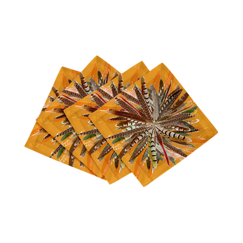 Serviettes de cocktail en satin de coton Pheasant Feathers, Noyer cendré