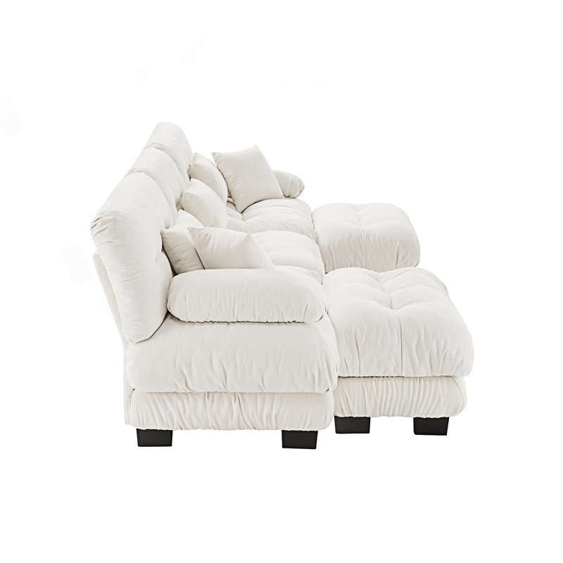 Luxury Modular Sectional Sofa Couch, Oversized U Shaped Cloud Couch, White Chenille